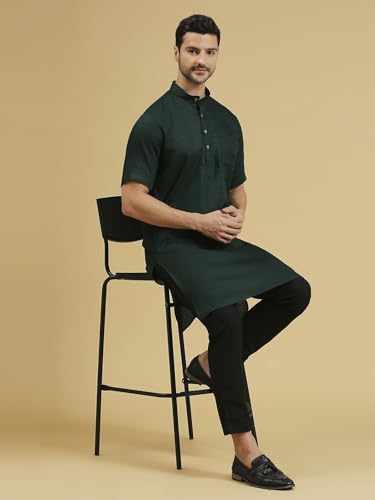 Image of Rajubhai Hargovindas Men's Pure Cotton Woven Design Half Sleeve Kurta