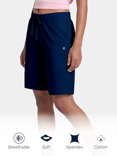 Image of Enamor Mid Rise Knee Length Drawstring Closure City Shorts for Women - Slim Fit, Soft and Breathable Cotton - E044