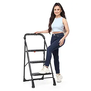 SIA HOMEWARES Homewares Elivate Heavy Duty Alloy Steel 3 Step Folding Ladder - Black