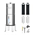 Purewell 1.5G Gravity Water Filter System with Water Level Window, 8-Stage 0.01?m Ultra-Filtration Stainless Steel Countertop System with 4 Filters and Stand, Reduce Fluoride and Chlorine, PW-MKS-CF
