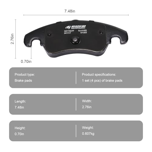 Image of D1818 Front Ceramic Brake Pads Kit Fit For Audi A4 2009-2016, For A4 Quattro 2009-2016, For A4 allroad 2013-2016, For A5 2008-2016, For A5 Quattro 2008-2017, For A6 2012-2016