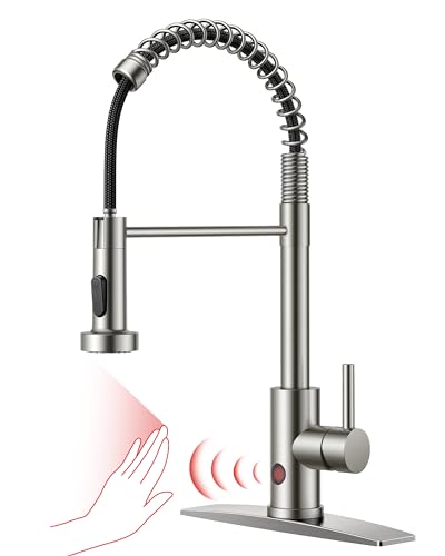 Image of FORIOUS Touchless Kitchen Faucet Brushed Nickel, Smart Motion Sensor Spring Sink Faucet with Pull Down Sprayer Commercial Contemporary Hands-Free for Pot Filler, Farmhouse Camper Laundry Camper