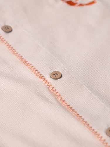 Image of The Souled Store Shrimp Cocktail Men and Boys Long Sleeves Collared Neck Button Front Pink Embroidered Cotton Relaxed Shirts
