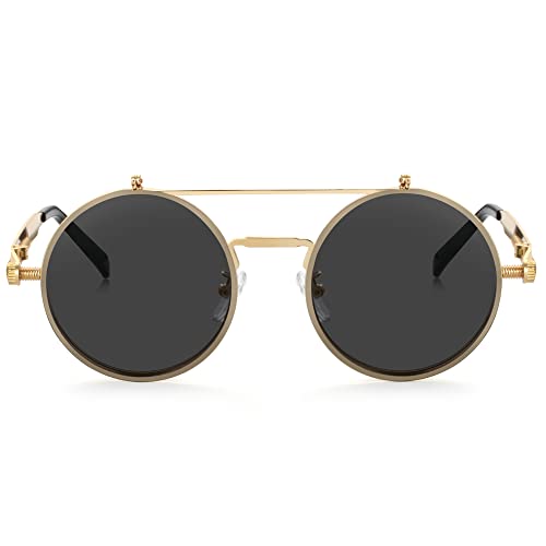 Kursan Vintage Round Flip Up Sunglasses for Women Men Hippie Style Circle Sun Glasses4