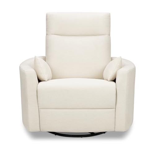 Image of Davinci Atlas Upholstered Recliner and Swivel Glider in Vanilla | Nursery Glider Chair with High Back, Padded Armrests, and Bolster Pillows | Smooth Recline for Nursing and Feeding