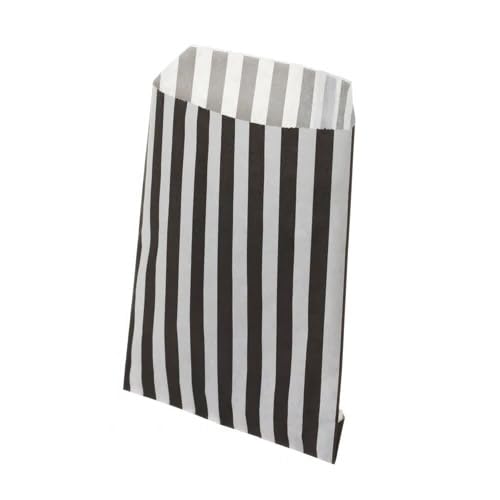 Sabco - 100pcs Striped Paper Bags - Pick N Mix Bags (Black, 5x7")