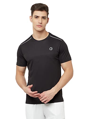 Image of TRUEREVO Mens Solid Half Sleeve Round Neck Sports T Shirt Polyester Fabric with Reflective Details for Gym Training Workout Running