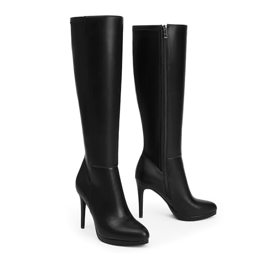 Modatope Knee High Boots Women Pointed Toe Stiletto Heel Fall Tall Boots Elastic Leather Long Boots Side Zipper2