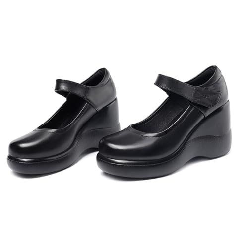 Women's Leather Wedge Mary Jane Shoes Comfort Round Toe Hook Loop Ankle Strap Soft Sole Platform Pumps Business Office Formal Shoes3