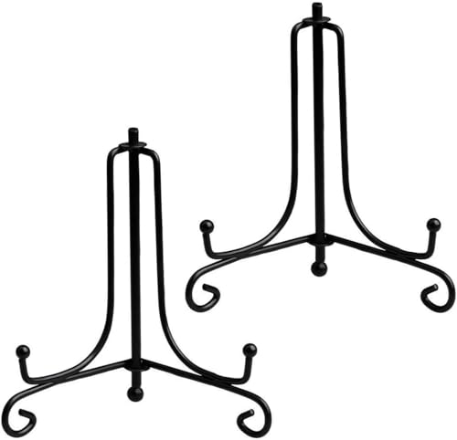 Heyumybit 2 Pack Black Iron Display Stands,8 Inch Plate Holders Display Easel Display stand for Plate,Picture,Photo and more