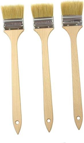 EFO Heizkörperpinsel Set 3 Stück 63 mm | Malerpinsel mit langem Holzstiel für schwer zugängliche Stellen | Fassadenpinsel mit schrägem Kopf für präzises Streichen | Maler Pinsel | Borstenmischung