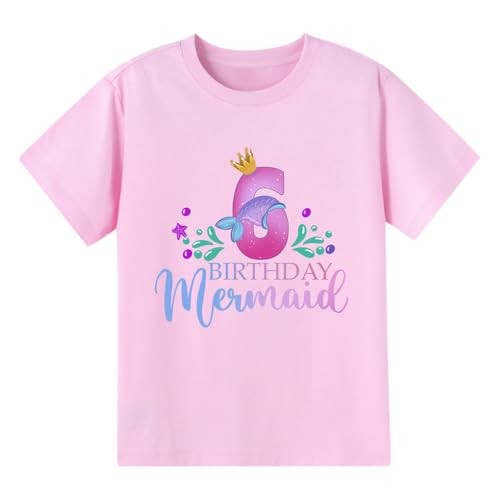 Image of Girls Birthday Shirt 2nd 3rd 4th 5th 6th Girls B-Day Outfits Mermaid Theme Cotton Short Sleeve Tee Tops