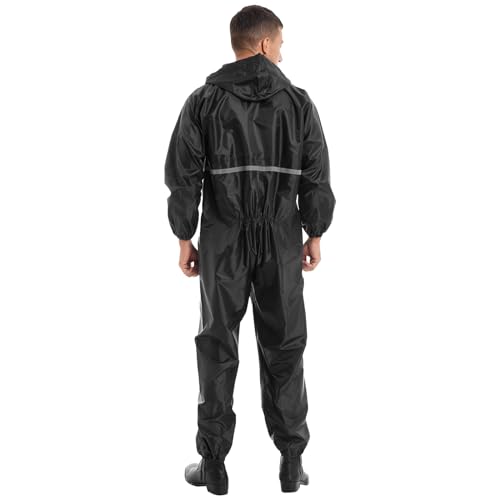 Linjinx Men's One Piece Hooded Raincoat Waterproof Rain Suit Reflective Jumpsuit Coveralls Motorcycle Rainsuit2