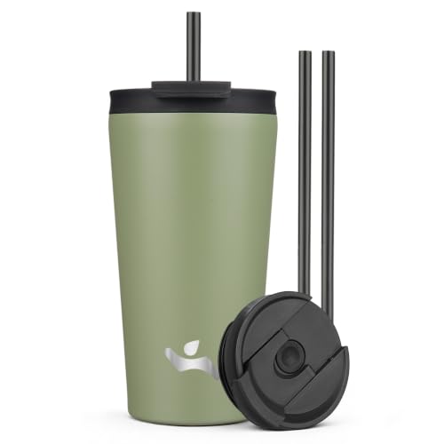 Image of Konokyo 18 oz Insulated Tumbler Water Bottle with Straw Lid, ArmyGreen