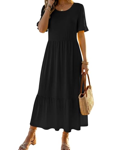 Image of Zeagoo Womens Summer Dresses 2026 Casual Midi Dress Flowy Sundress Ruffle Short Sleeve Tiered Dresses A Line Boho Dress