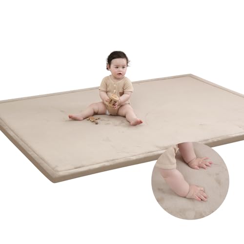 Image of Baby Play Mat for Floor,1.3" Thick Memory foam Tummy Time Mat,Soft Coral Velvet Nursery Rug,Extra Large Non Slip Crawling Mat for Toddlers,Infants,kids,Yoga Mat,Tatami Mat for Living Room(Beige)