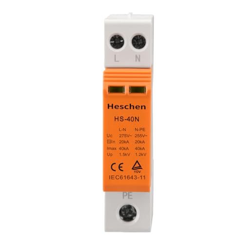Heschen Surge Protective Device SPD, HS-40N, 275VAC 20KA, Fire-Proof, Low-Voltage Arrester, 35mm DIN Rail Mounting (1+NPE) - Image 2