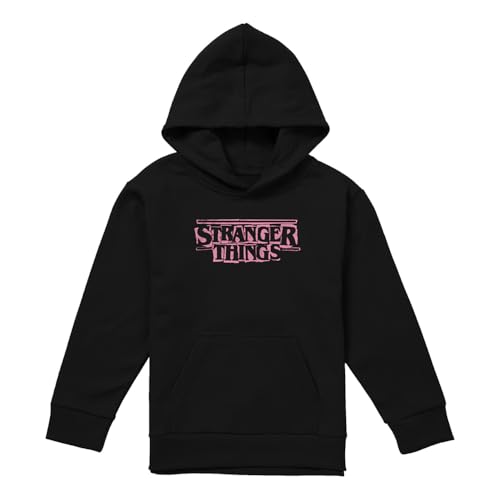 Stranger Things Punk Logo Pink Youth Kids Boy/Girls Pull-Over Hoodie, Black, 12-13