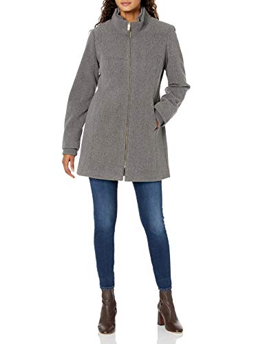 INTL d.e.t.a.i.l.s Women's Faux Wool Fashion Jacket, Charcoal Melange, M
