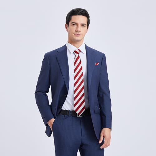 Image of HISDERN Mens Tie Striped Ties and Handkerchief Set Business Formal Woven Pocket Square Wedding College Stripe Necktie