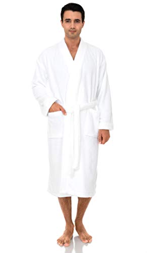 TowelSelections Super Soft Plush Kimono Bathrobe Fleece Spa Robe for Men Large/X-Large White