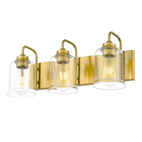 Image of zeyu 21 Inch Gold Bathroom Light Fixtures, 3 Light Bathroom Vanity Light, Modern Vanity Light with Clear Glass Shade, Brushed Gold Finish, ZSL72B-3W BG