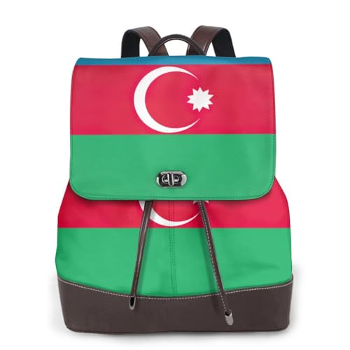 Sac à dos en cuir drapeau Azerbaïdjan noir unisexe pour ordinateur portable et voyage