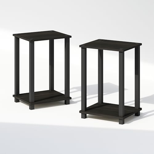 Image of Furinno Simplistic Night Stand Set of 2, 2-Tier Small Nightstand with Open Shelf, Toolless Bedside Table, End Table, Side Table, for Bedroom, Closet, Dorm, Espresso