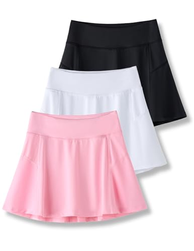 La Mejor Selección de Ropa deportiva para Niña para comprar hoy. 45 Paquete de 3 faldas atléticas para niñas con pantalones cortos integrados y cintura ajustable, faldas juveniles para tenis, golf, animación, escuela, Negro/ blanco/ rosa, Small