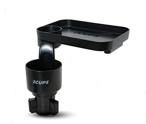2CUPS Car Cup Holder Expander and Attachable Rectangle Tray - Compatible with Yeti / Hydro Flasks / Nalgene 16/32/40 oz. - Adjustable Swivel Tray 10.5