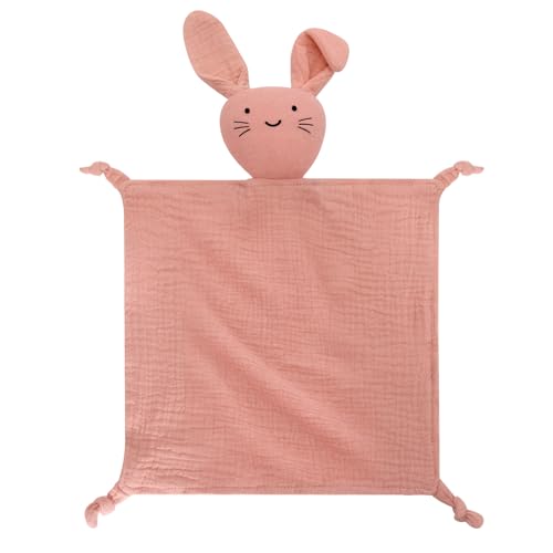 Image of Organic Cotton Muslin Bunny Lovey Blanket, Soft & Breathable Security Blanket for Newborns, Unique Baby Gifts for Boys and Girls (Bunny-Pink)