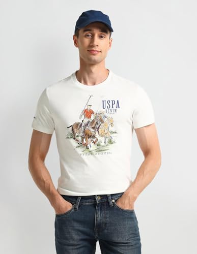 Image of Men's White Printed Round Neck Short Sleeve Casual Cotton Regular 1665 T-Shirts (UDTSH2307 White 3XL)
