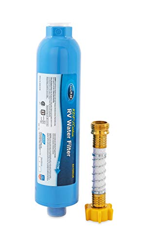 Camco 40043 TastePure RV/Marine Water Filter with Flexible Hose Protector | Protects Against Bacteria | Reduces Bad Taste, Odors, Chlorine and Sediment in Drinking Water