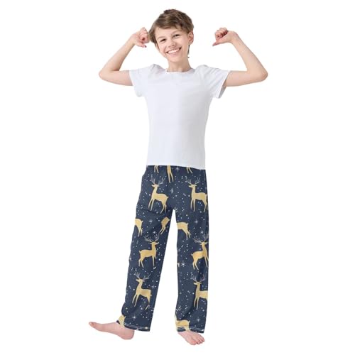 ZZXXB Reindeer and Star Print Boys Long Pants Soft Trousers Elastic Waist Kids Lounge Bottoms with Pockets S-XL2