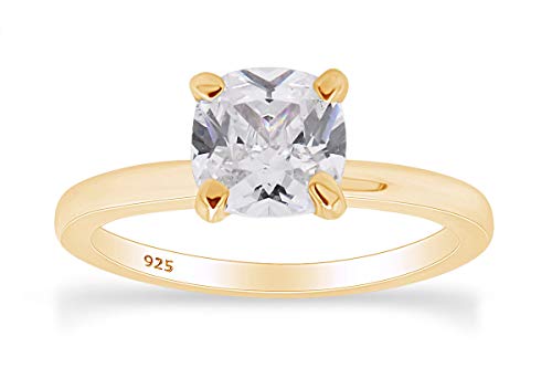 Jewel Zone US Cushion Cut White Cubic Zirconia Anniversary Solitaire Ring in 14k Gold Over Sterling Silver (0.5 Carat)