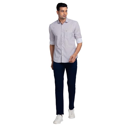 Image of Park Avenue Men's Print Pattern Slim Fit Pure Cotton Full Sleeve Cut Away Collar Casual Shirt