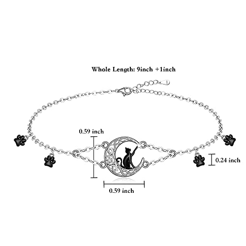 Fenthring Cat Anklets Ankle Bracelets For Women Sterling Silver Celtic Moon Black Cat Paw Print Anklet Bracelet For Cat Lovers Cute Animal Pet Beach Boho Foot Chain Jewelry Summer Gifts thumb #1