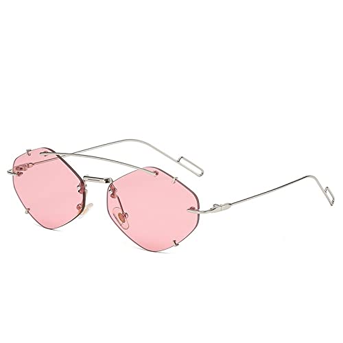 Lunettes de soleil rétro sans monture aux verres diamantés roses pour une élégance exclusive