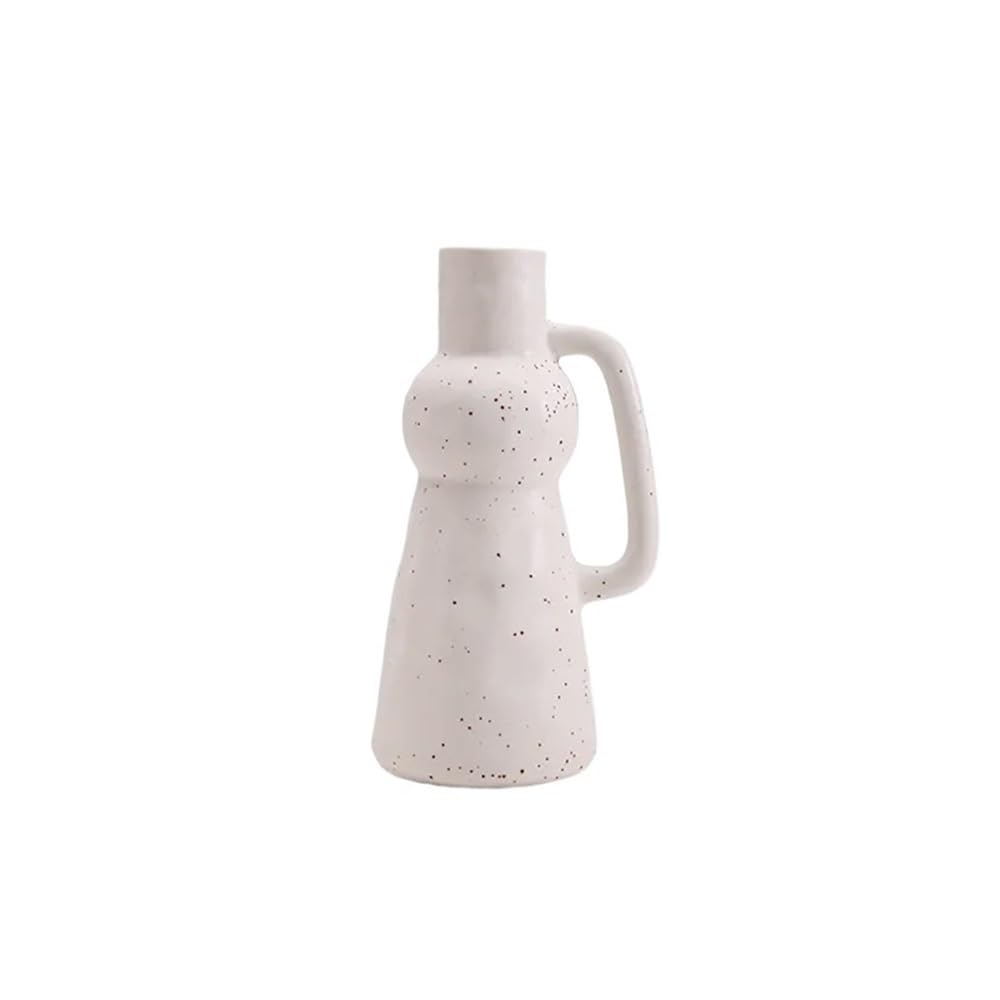 Vase White Speckled Vintage Ceramic Pure Flower Arrangement Desktop with Handle