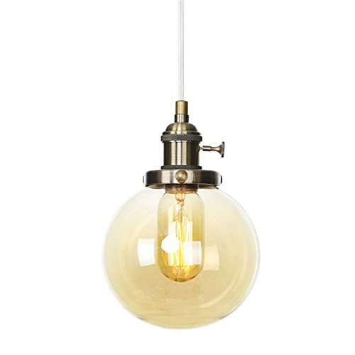 Lampe suspendue avec interrupteur et abat-jour en verre bronze vintage HNVBDOPAE