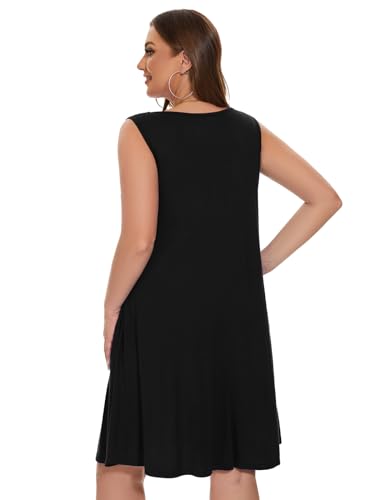Image of LARACE Women Plus Size Summer Dresses V Neck Sleeveless A Line Sundresses Button Down Midi Dress with Pockets