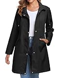 Bloggerlove Waterproof Womens Rain Jacket With Hood Outdoor Windbreaker Women's Rain Coats Lined Raincoat Fall Jackets Black L