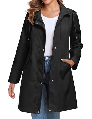 Bloggerlove Waterproof Jackets for Women Waterproof Lightweight Rain Jacket Rain Coats With Hood Outdoor Spring Jackets Black S