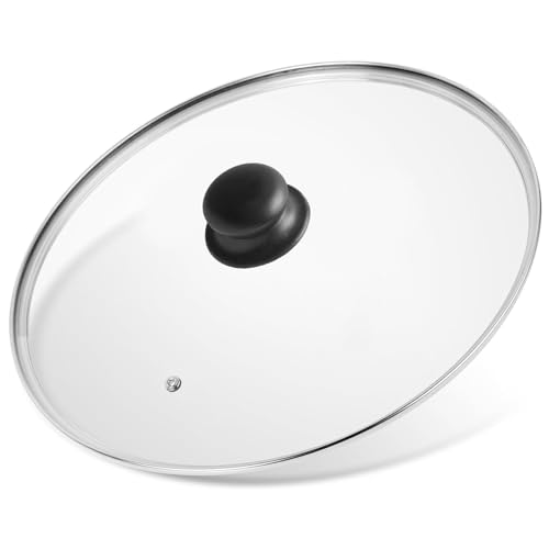 12 Inch Tempered Glass Lid for Cast Iron Skillets & Pots - Shatterproof Universal Pan Cover with Steam Vent, Heat Resistant Handle & Cleaning Brush (Fits 12