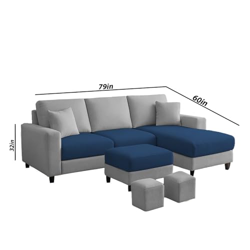 Image of Casaliving Rolando Seater L Shape Sofa Set for Living Room Right Side (Blue Grey, 4 Seater with Ottomon - RHS)