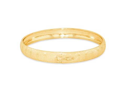 Floreo 10k Yellow Gold 8mm Double Stripe Satin Finish Textured Flex Bangle Bracelet3