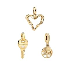 Wire Heart & Key & Family Tree Charms Trio