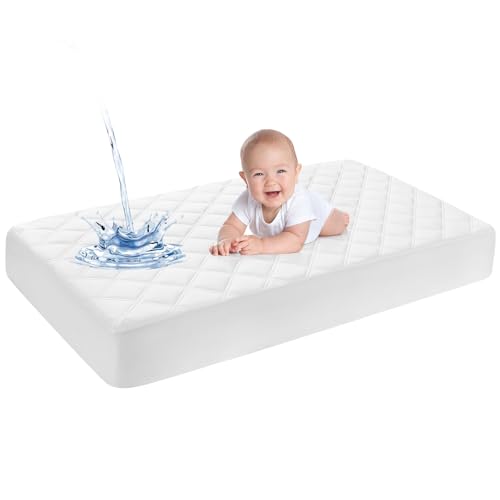 Yoofoss Waterproof Cot Bed Mattress Protector 120 x 60 cm Breathable Toddler Bed Mattress Protector Comfortable Noiseless White