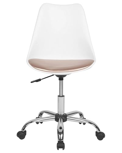 Image of Amazon Brand - Umi Faux Leather Height-Adjustable Modern Revolving Rotary Arm Office Study Desk Chair - Ideal for Spa, Bar, Home - White & Tan Color