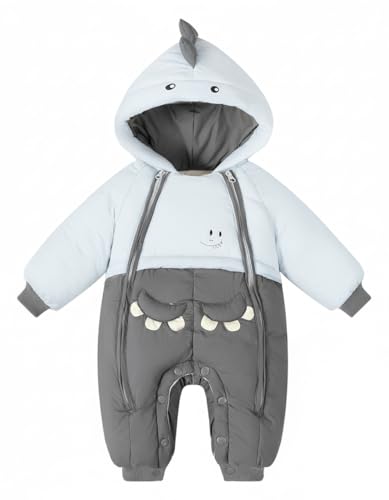GigaCircle Acolchado Mono Bebe Invierno, Cute Dino Buzo Bebe Invierno Ropa Bebe Niño Biña, Double Zipper Mameluco Bebe Invierno, Gris Claro 6 12 Meses